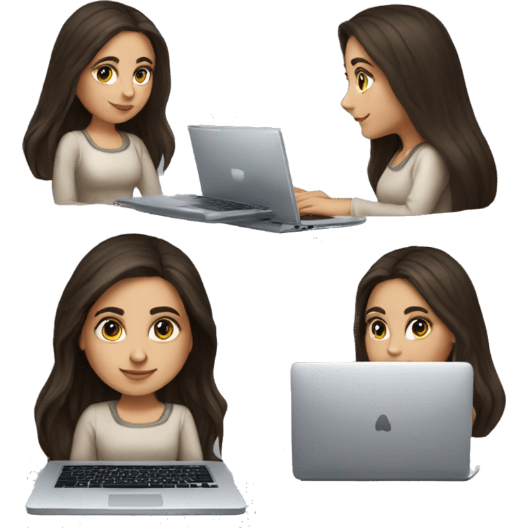 Hyperrealistic Beautiful Armenian girl, brunette, long hair, Black eyes, typing on laptop emoji