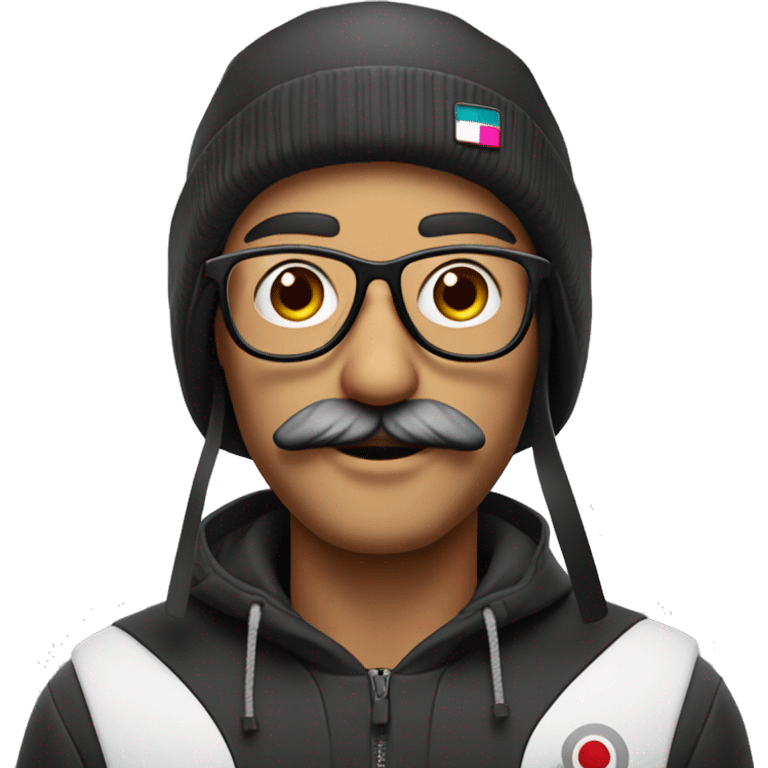 Petit emoji Instagram homme blanc sans cheveux avec un bonnet de ski de couleur noir des lunettes et une moustache  emoji