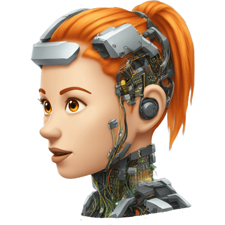 Head Female cyborg orange hair and circuits emoji