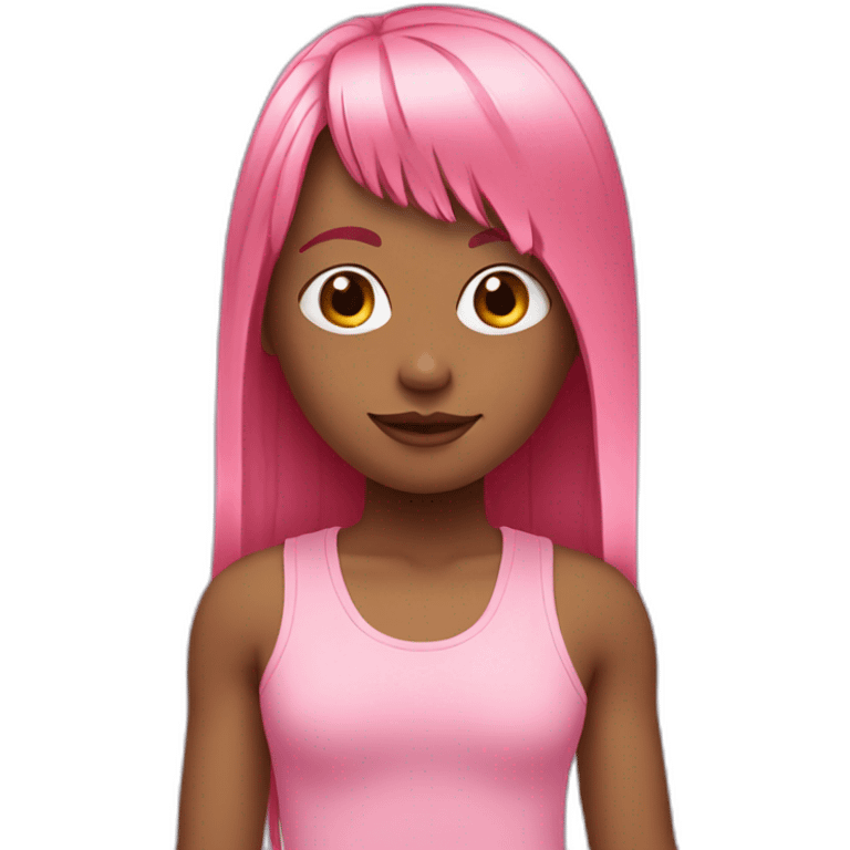 cute girl with long, straight rose hair with fringe  and wearing pink tank top emoji