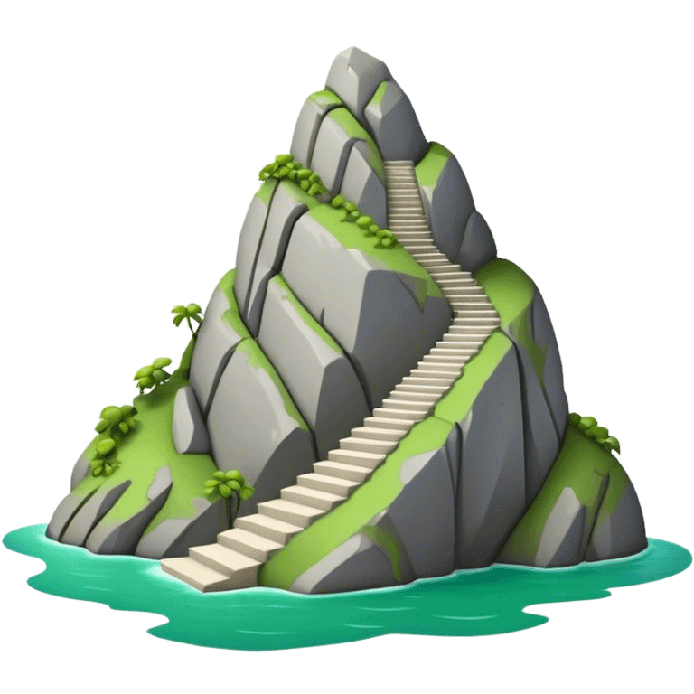 Cinematic Realistic Guatapé Rock Landmark Emoji, depicting the colossal monolithic rock with its zigzagging staircase, offering panoramic views of lush green lakes and scattered islands. emoji