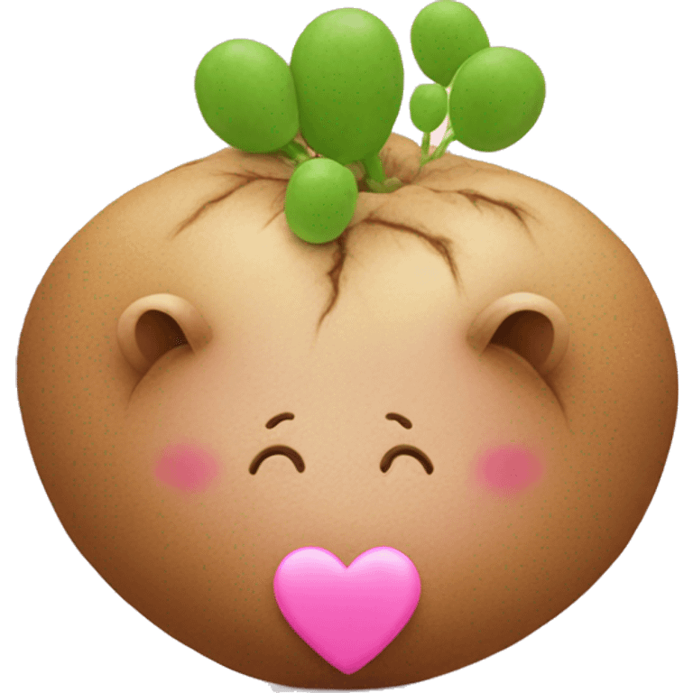 A pink potato with a pink heart on its head next to a pink lion with a pink heart next to peas emoji