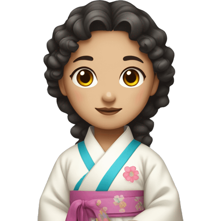 curly hair girl wearing korean hanbok emoji