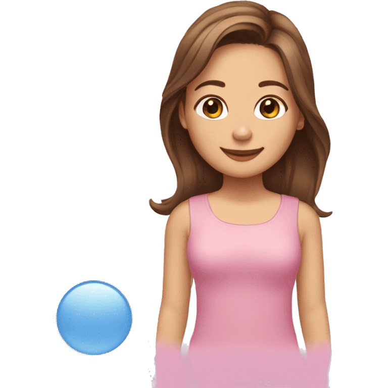 It's a girl's room with shoulder-length brown hair. She is smiling. She has fair skin. emoji