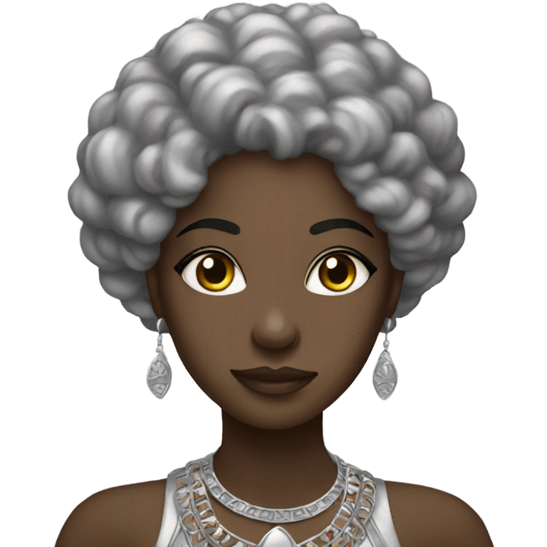 black goddess wearing silver emoji