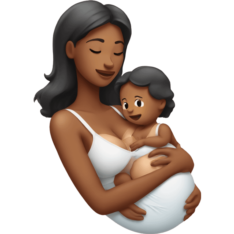 A woman is breastfeeding her baby in a bra emoji