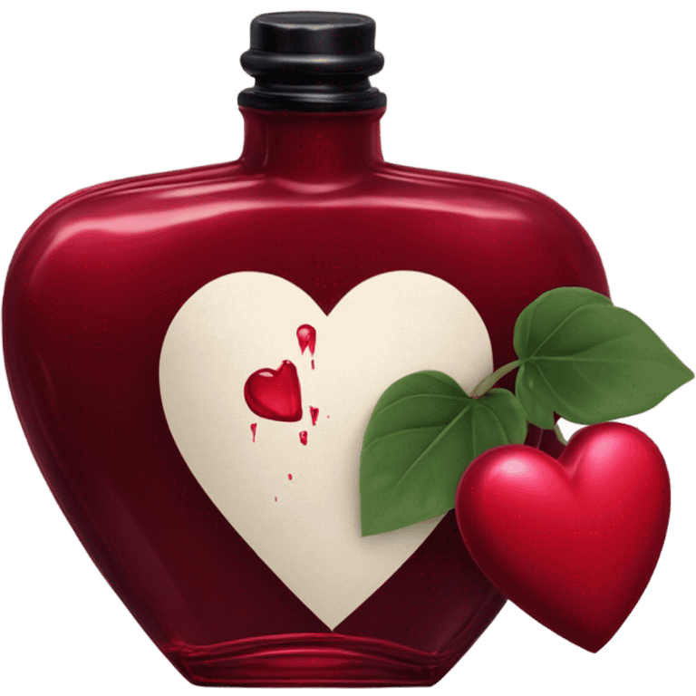 Dark red aesthetic perfume bottle with red bleeding hearts and an ink bottle emoji