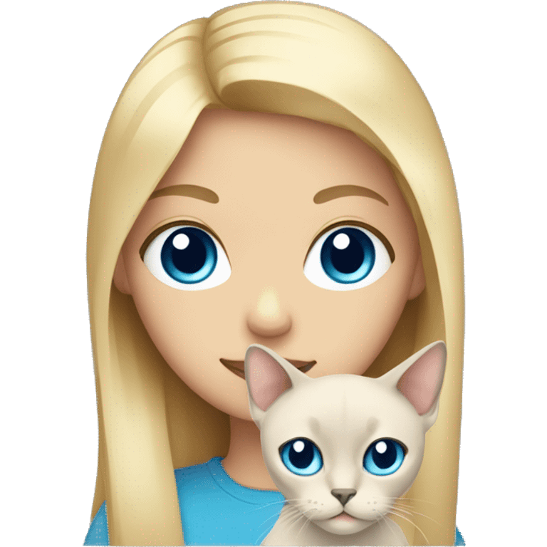 blonde girl with blue eyes holding a siamese cat  emoji