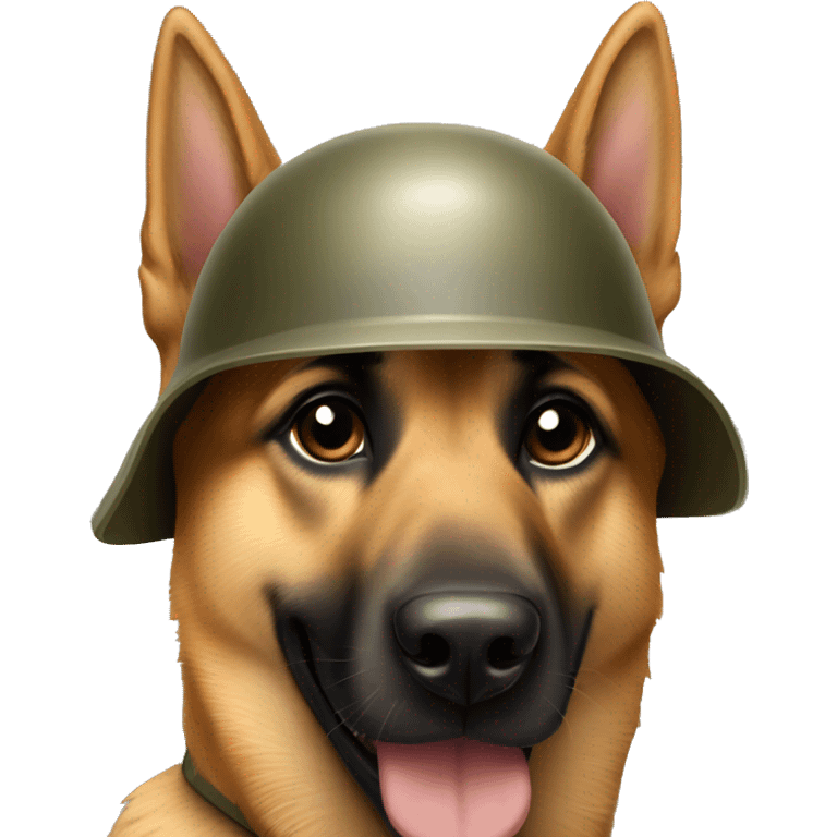 german shepard light brown dog wearing a military helmet emoji