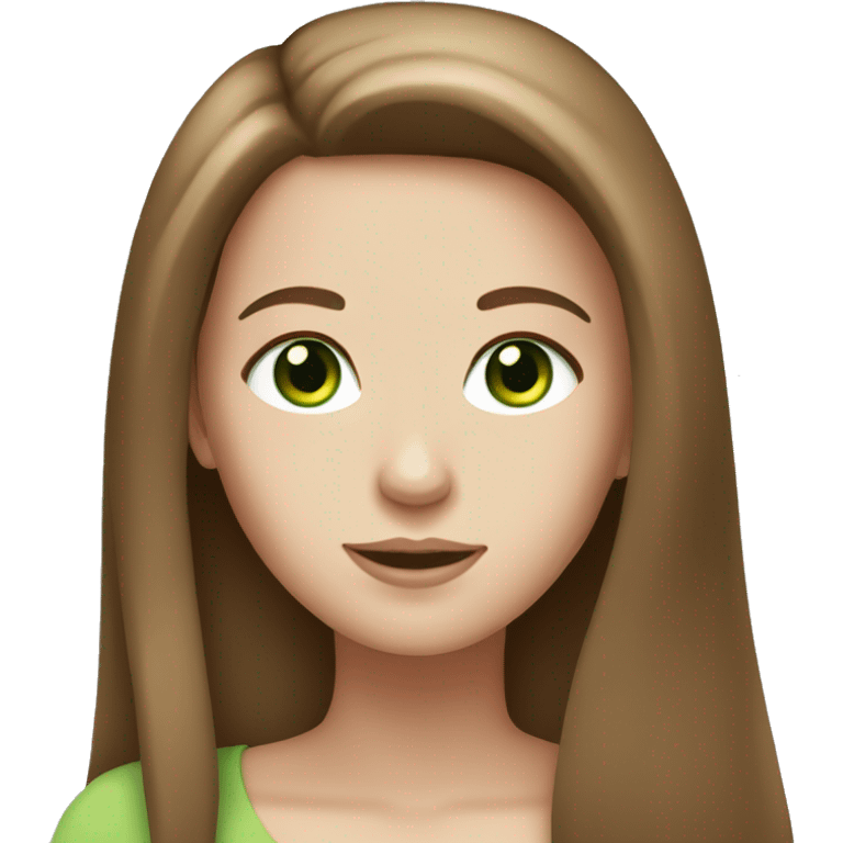 White girl with long brown straight hair and green eyes emoji