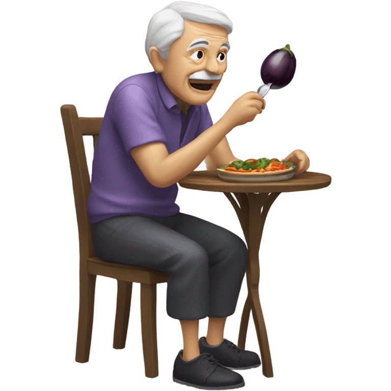 An old man eating on an eggplant  emoji