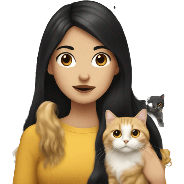 White girle with long black hair with scottish gold cat emoji