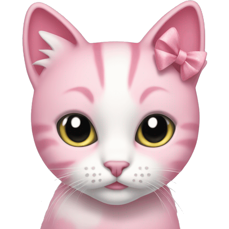 pink cat with white coquette bow emoji