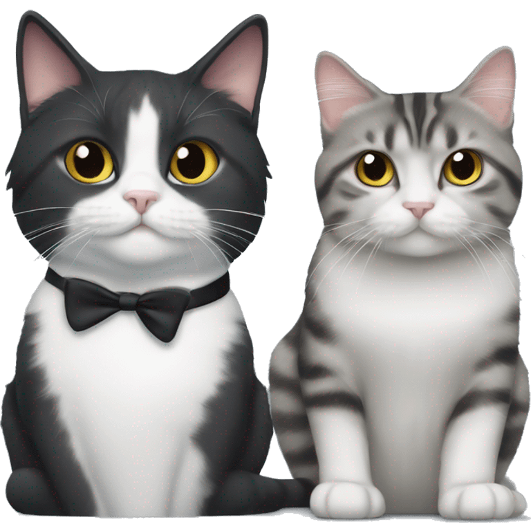 longhair tuxedo cat sitting next to a shorthair grey tabby cat emoji