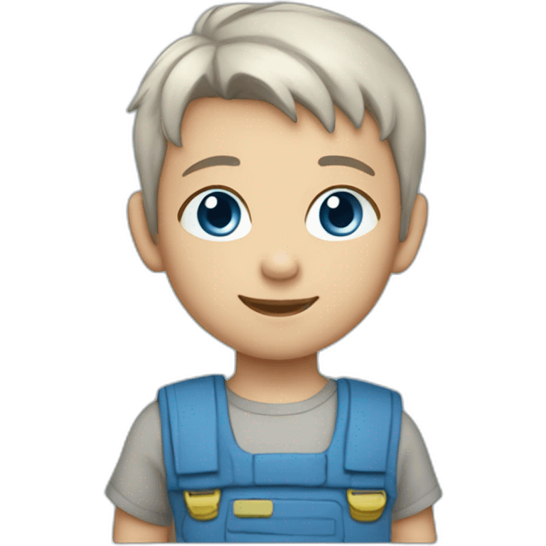 An 6-year-old boy with light blue short middle hair, with a palette in hand, with blue eyes emoji