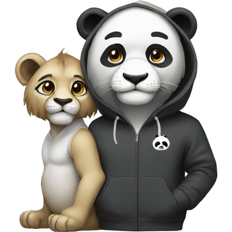 Lion with panda wearing hoodies  emoji