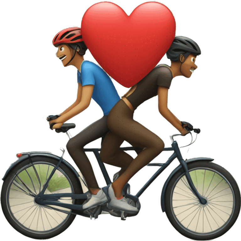 Two persons  biking wih a heart above there  emoji