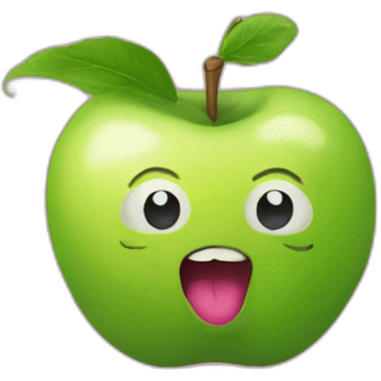 Green-apple-with-the-pink-worm-looking-out-of-it emoji