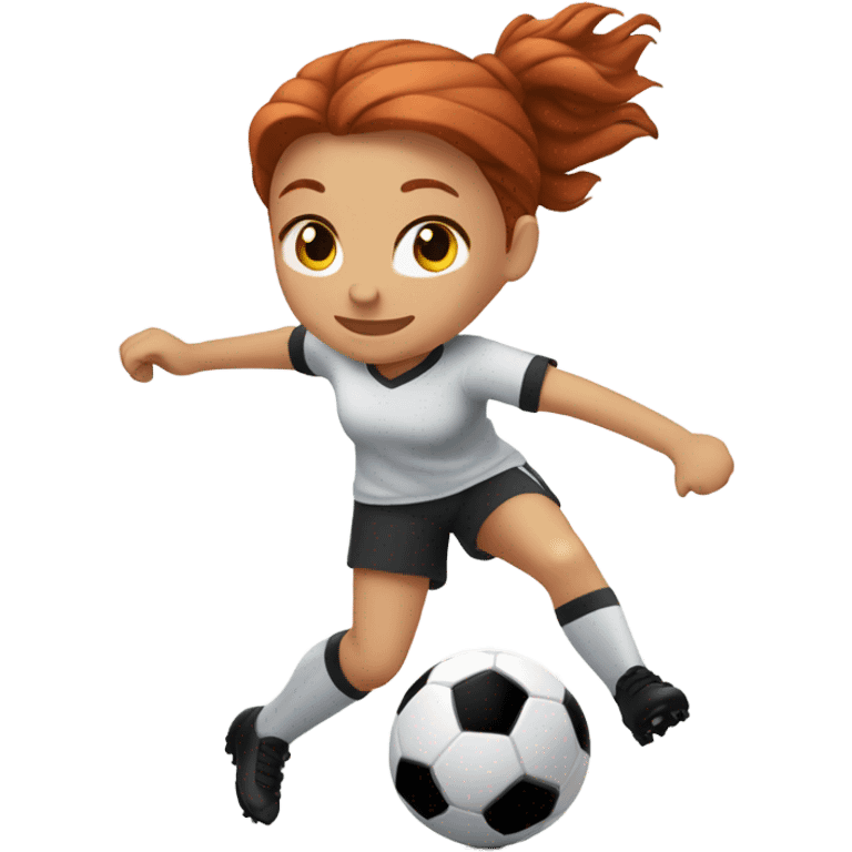 girl with auburn hair and light skin kicking a soccer ball emoji