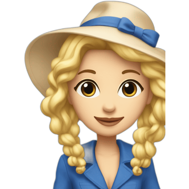 Une blonde avec un bonnet bleu et la Tour Eiffel derrière  emoji