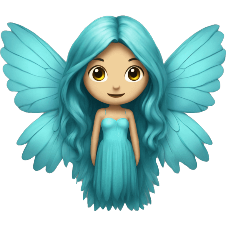 Beautiful, fairy, blue, turqoise, long hair, big wings emoji