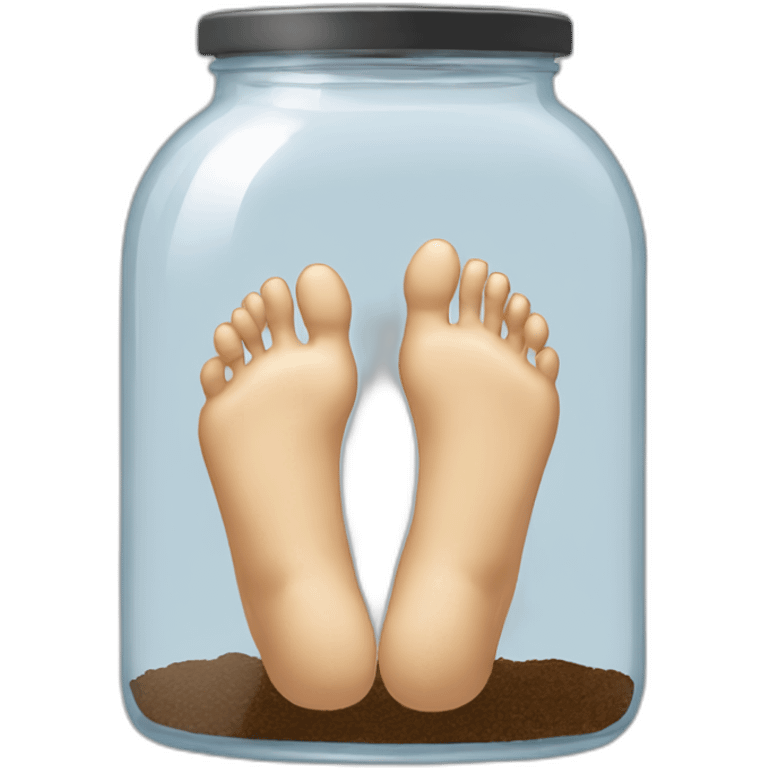 an empty transparent jar between two human feet,-inside,-in-the-jar emoji