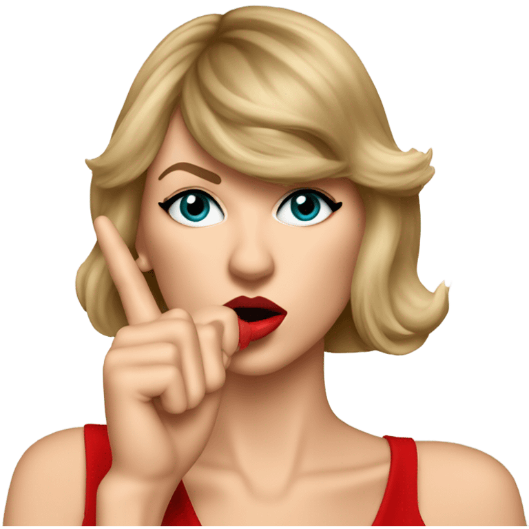 taylor swift with her index finger in front of her mouth shushing someone emoji