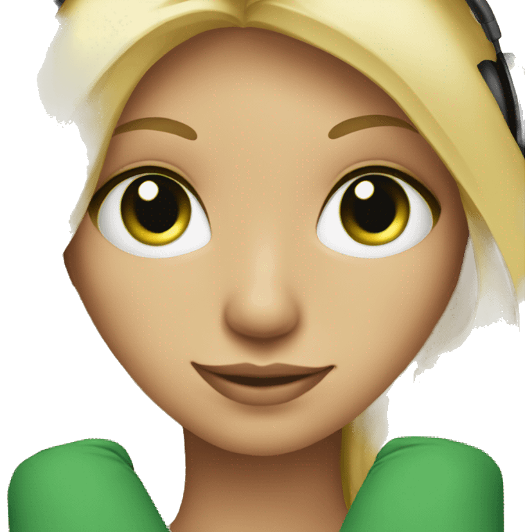 blonde girl green eyes with headphones and laptop emoji