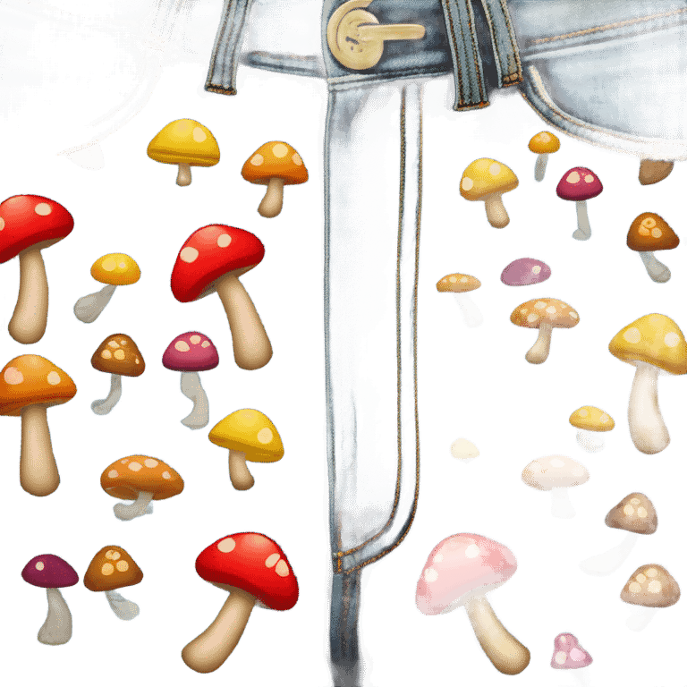 bell bottom jeans with smiley face patches and mushrooms emoji