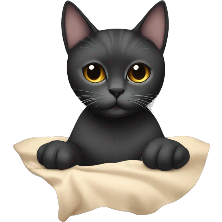 British short hair cat with black hair girl in bed  emoji