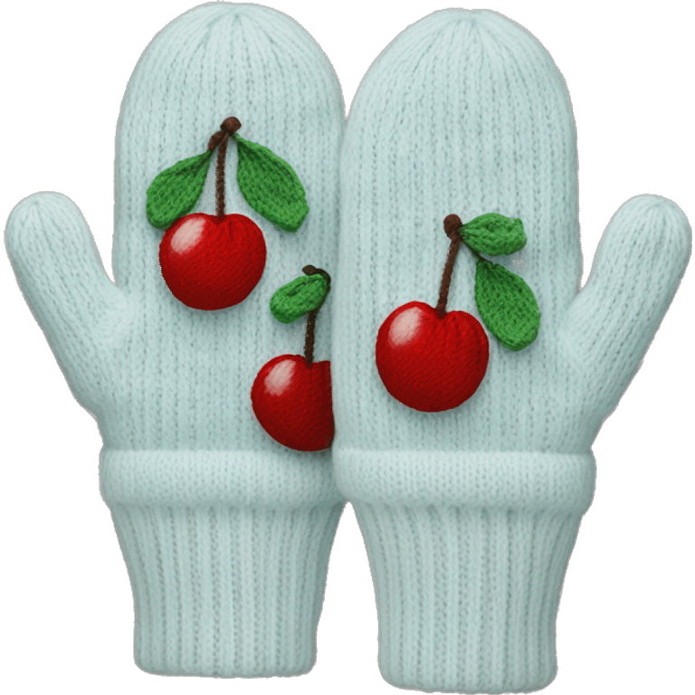 Knitted mittens with cherry print emoji