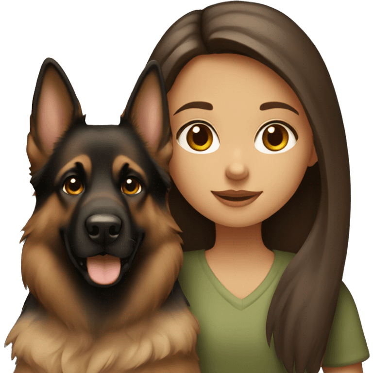 girl with long brown hair holding a german shepherd  emoji