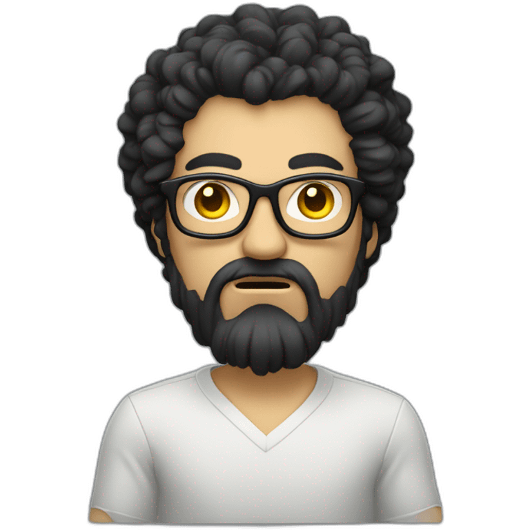 angry men with black curly hair and beard with golden glasses coding on computer emoji