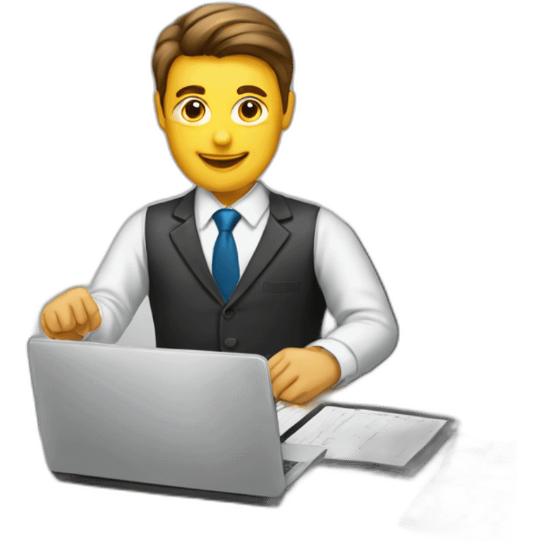 Accountant with official suite set in office with big table emoji