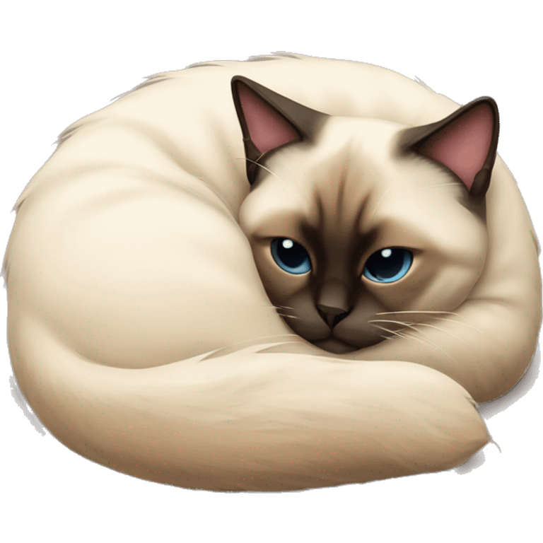 fluffy siamese cat curled up sleeping emoji