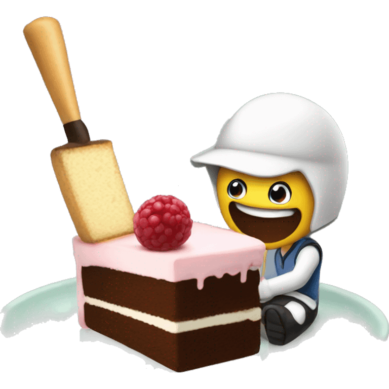 playing crictket and eating cake emoji