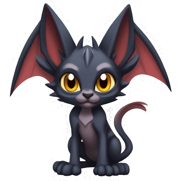 Black cool vampiric Noivern-Litten-Sphynx-Lykoi-Caracal-Fakemon with big bat ears full-body emoji