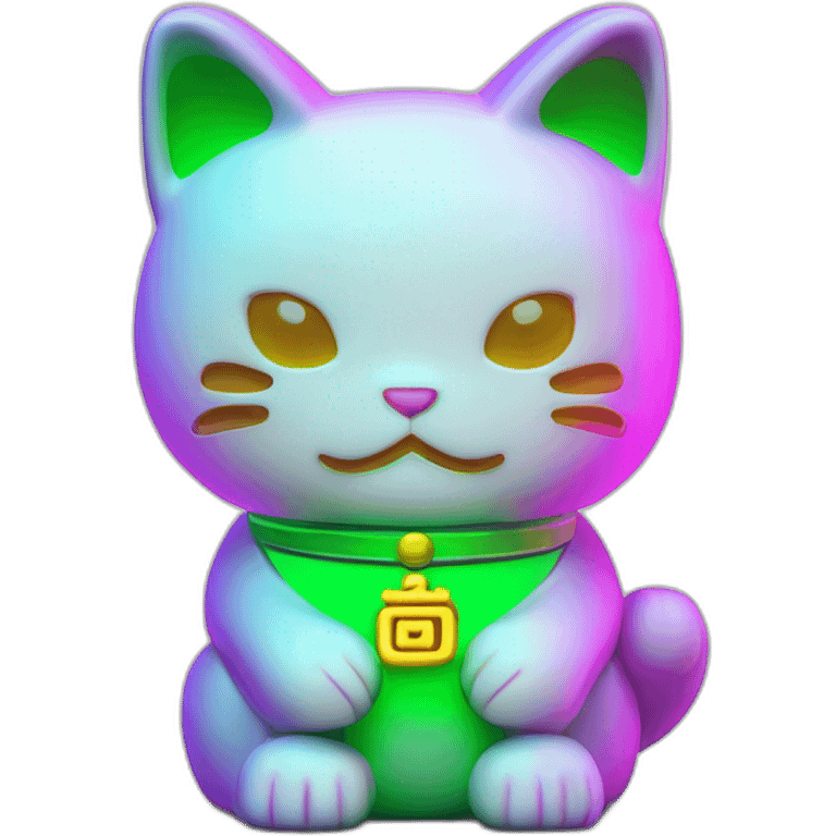 maneki neko 3d in the form of green neon sign emoji