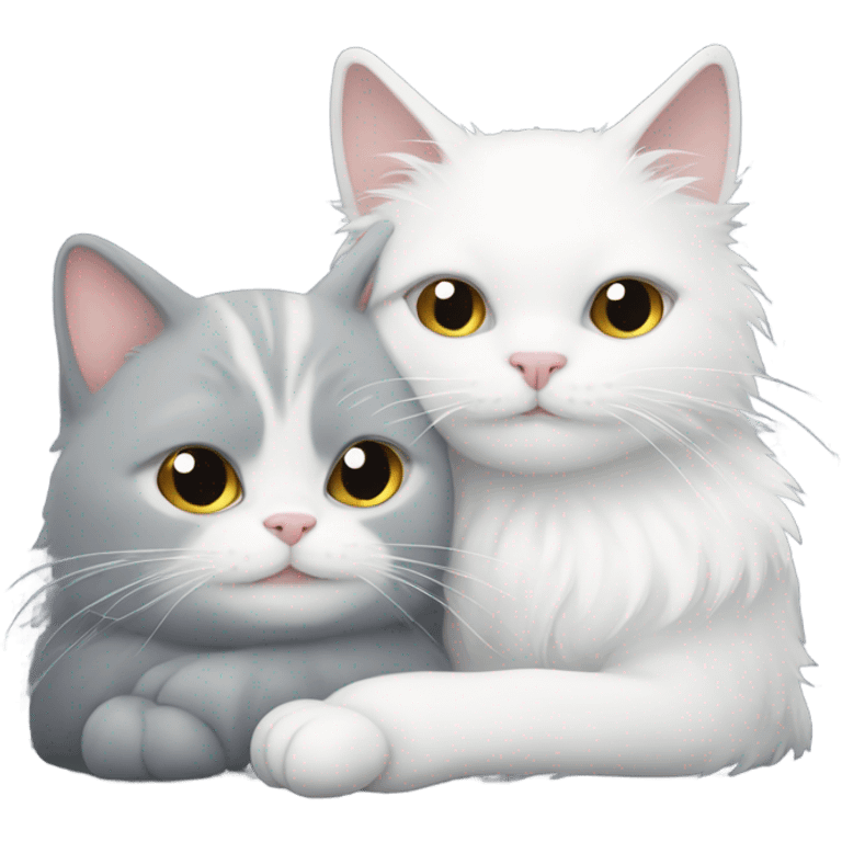 Grey fluffy cat and white cat cuddling emoji