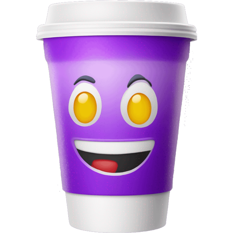 delirious emoji face holdingwhite double styrofoam cup filled with purple soda emoji