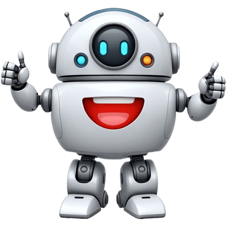 portal-style cute rounded robot with a big smile, giving a big thumbs-up emoji