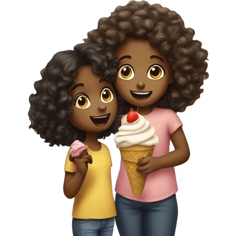 Dog eating ice cream with a little black girl with curly hair emoji