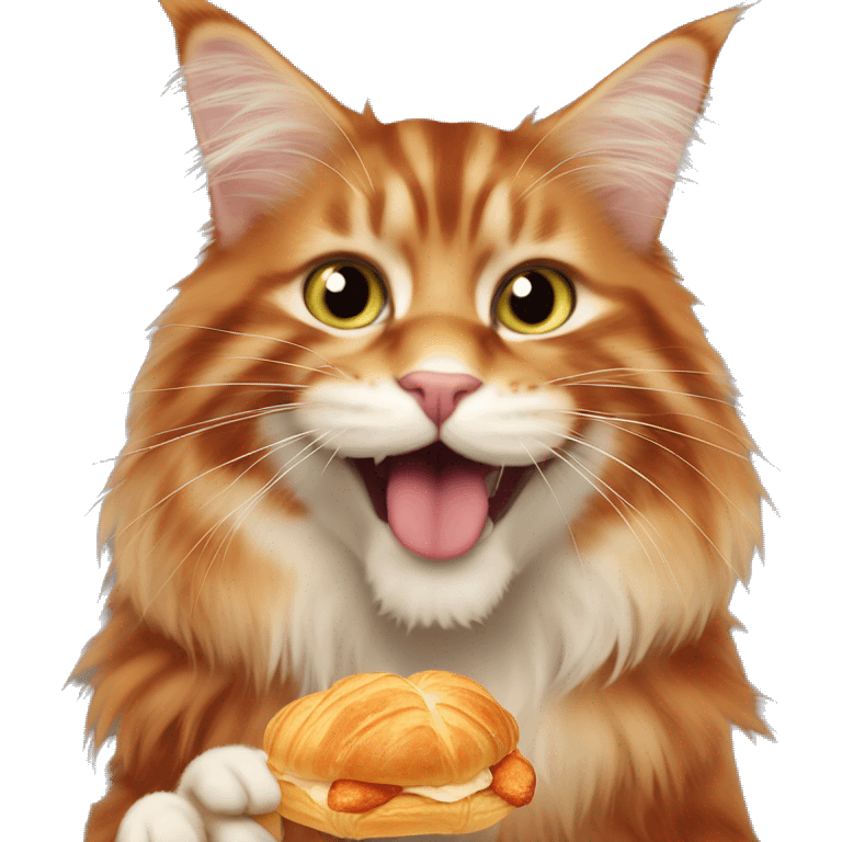 red Maine Coon eating croissant  emoji