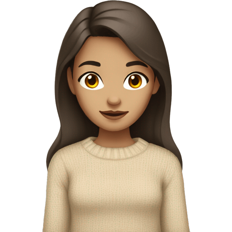 Girl With dark brown hair and brown eyes in a beige sweater emoji