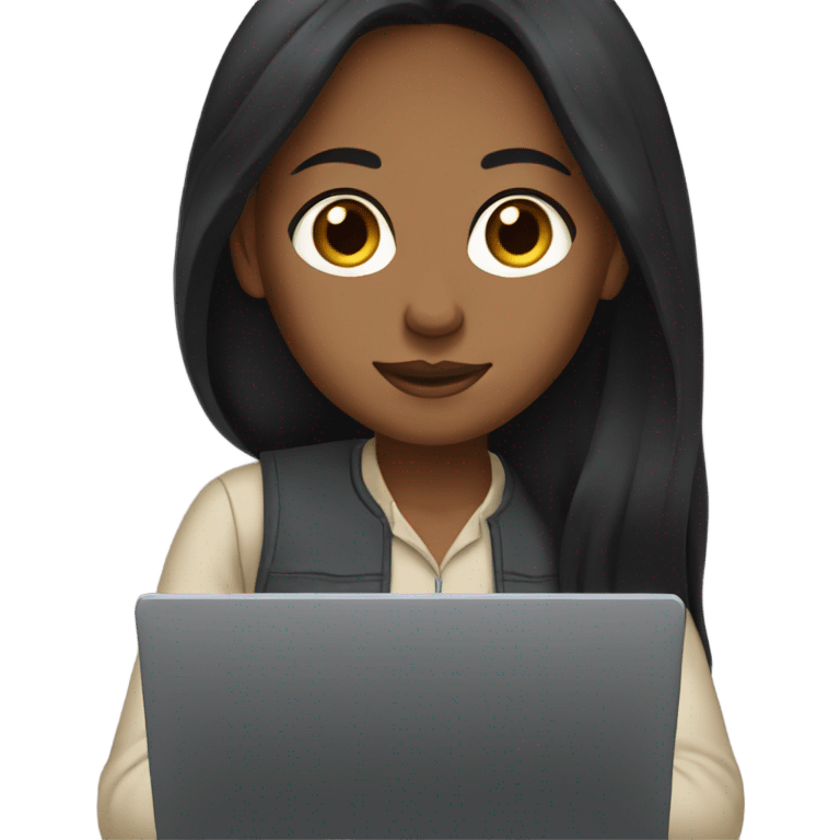 Brown girl with  long black hair typing on a laptop emoji