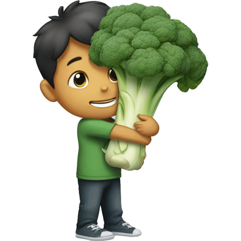 boy hugging Brocolli  emoji