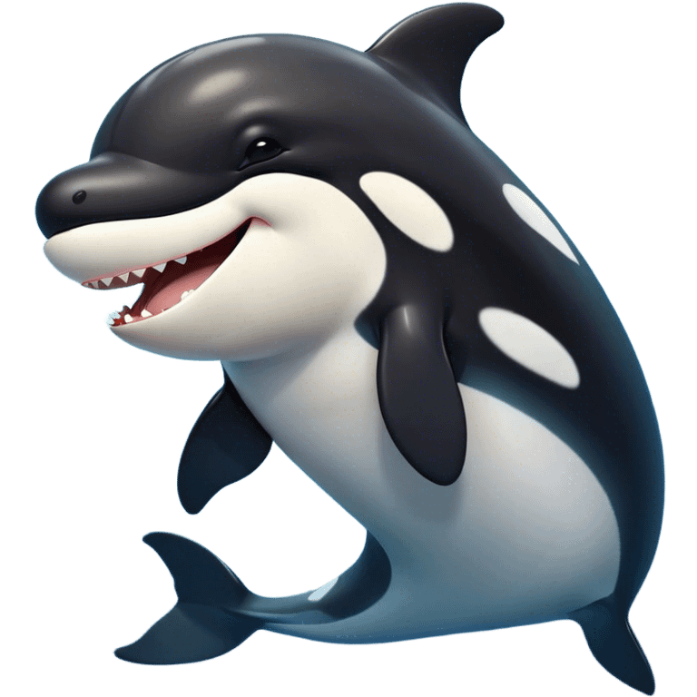 Cinematic Cute Yawning orca Portrait Emoji, Head tilted slightly with a dramatic, wide-open yawn, showcasing a sleek black-and-white body with gently relaxed fins and sleepy, half-closed eyes, Simplified yet irresistibly adorable features, highly detailed, glowing with a soft, cozy marine glow, high shine, relaxed yet expressive, stylized with a dash of whimsical deep-sea charm, soft glowing outline, capturing the essence of a drowsy yet affectionate orca that appears ready to stretch out in the waves for a nap! emoji