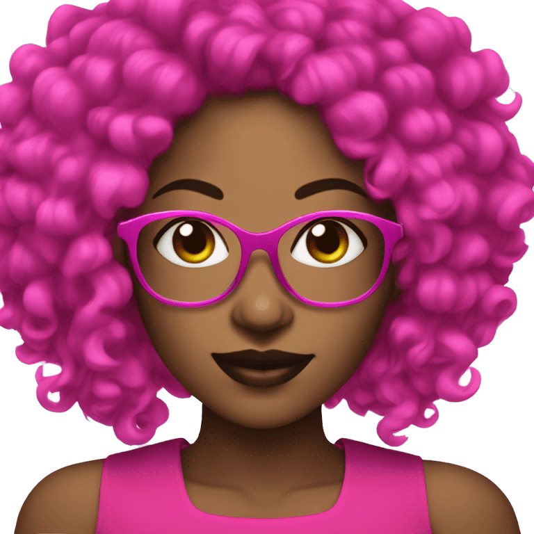 black women with earrings with fuchsia glasses with black curls happy emoji