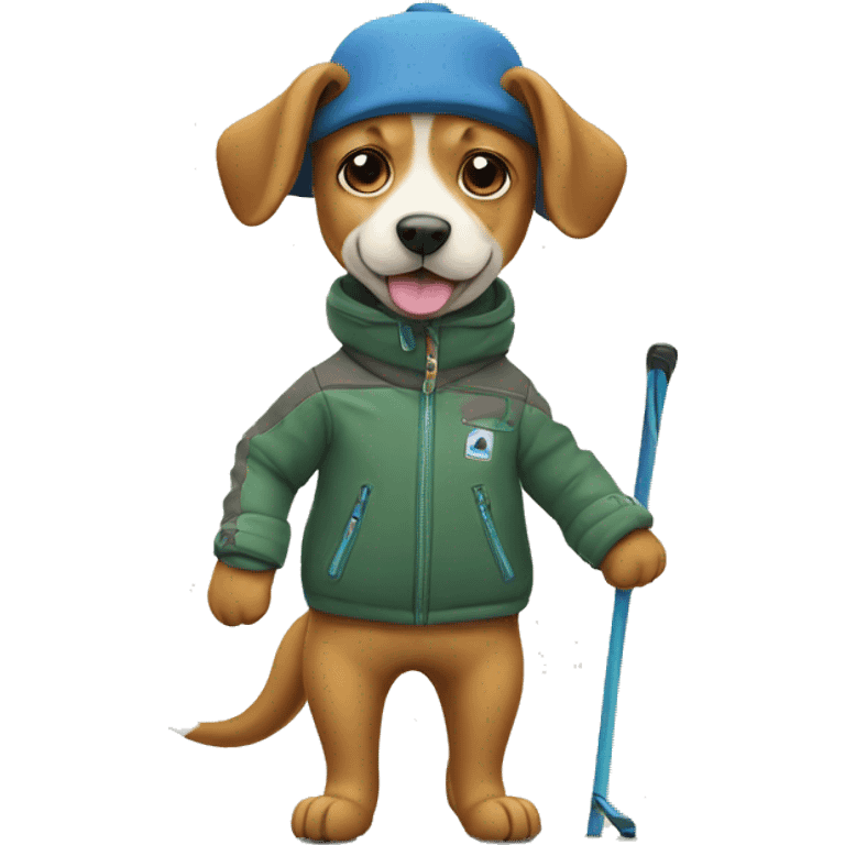 Dog two legs with jacket and hat skiing  emoji