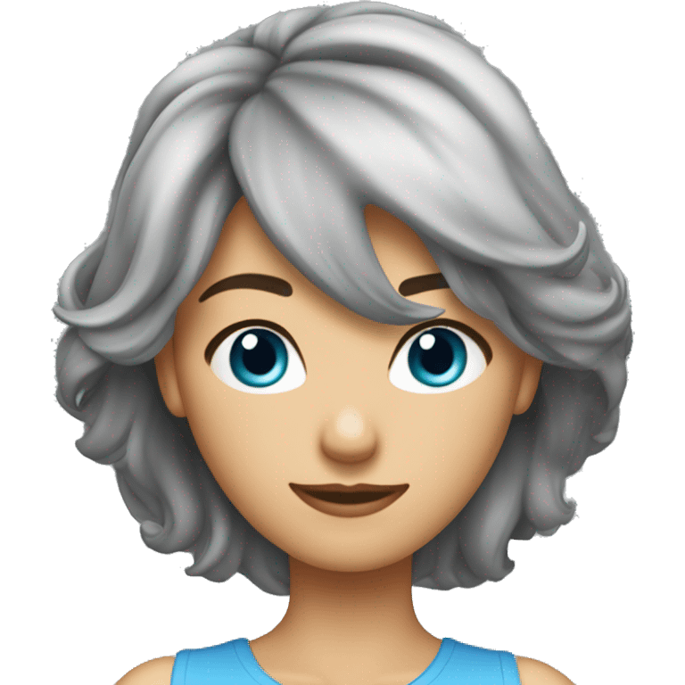 femme 40 a aux yeux bleus avec les cheveux mi-long gris cheveux attachs emoji